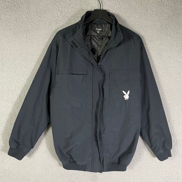 Playboy by PacSun Black Bomber Jacket XS/S Logo Back Spell Out Cotton Blend - Picture 3 of 12